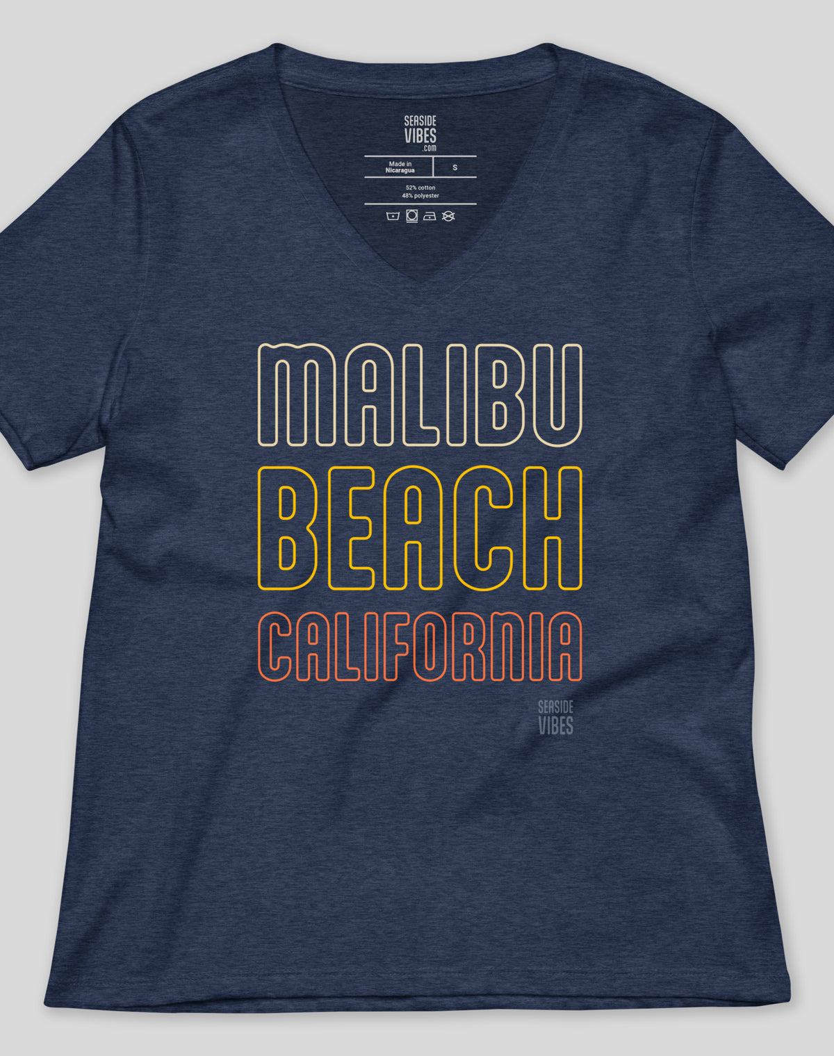 V-Neck: Malibu Beach Neon Tee - Heather Navy
