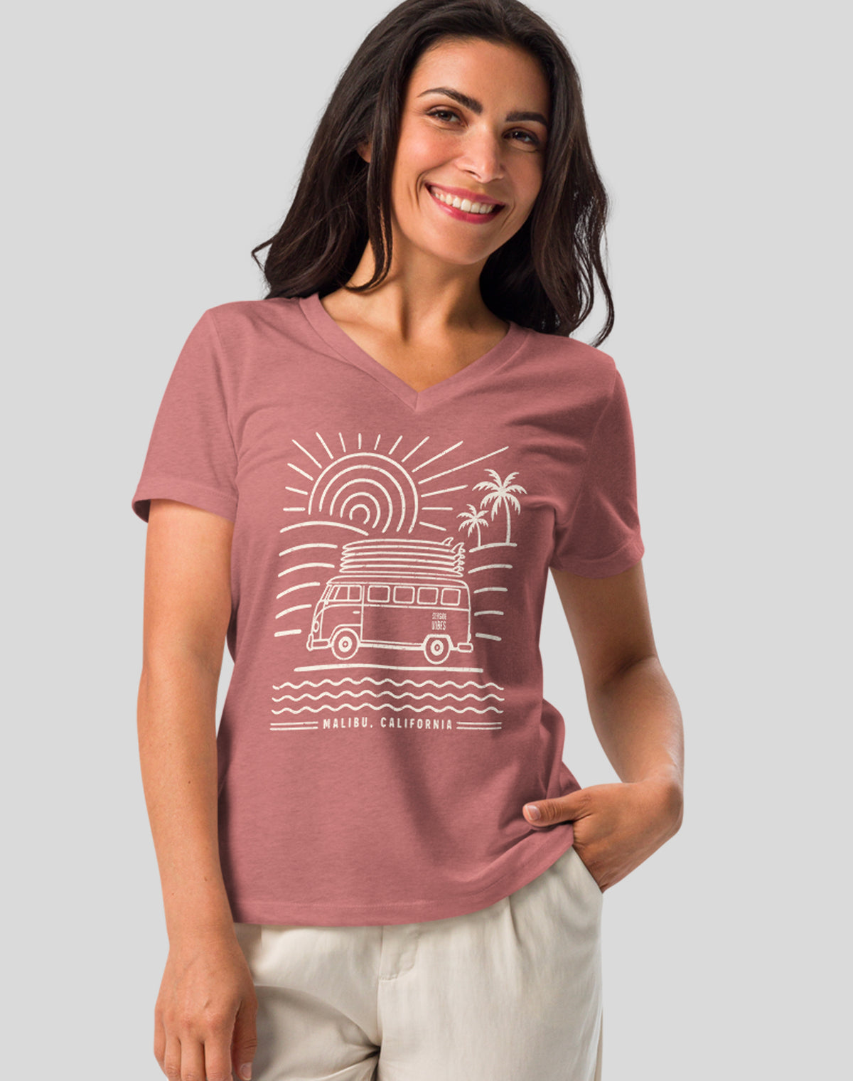 V-Neck: Malibu Endless Summer Tee | Heather Mauve