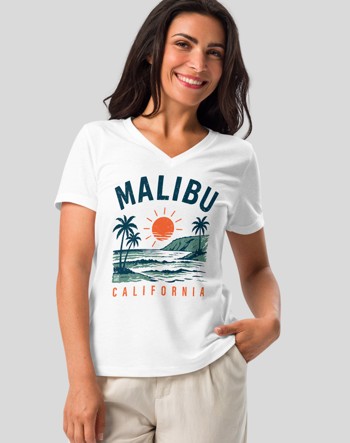 V-Neck: Malibu Vintage Surf Tee - White