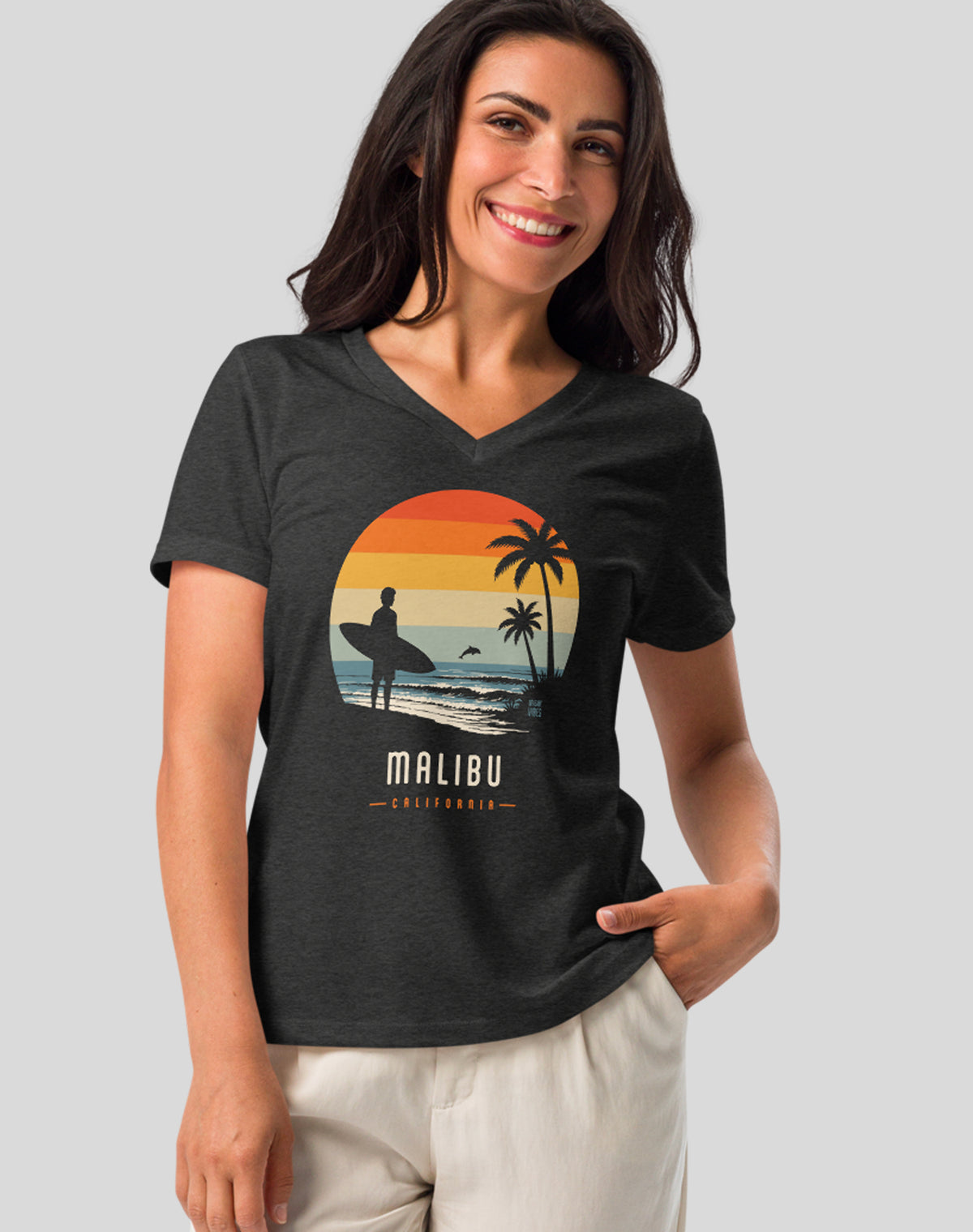V-Neck: Malibu Away From Keyboard Tee| Dark Grey Heather