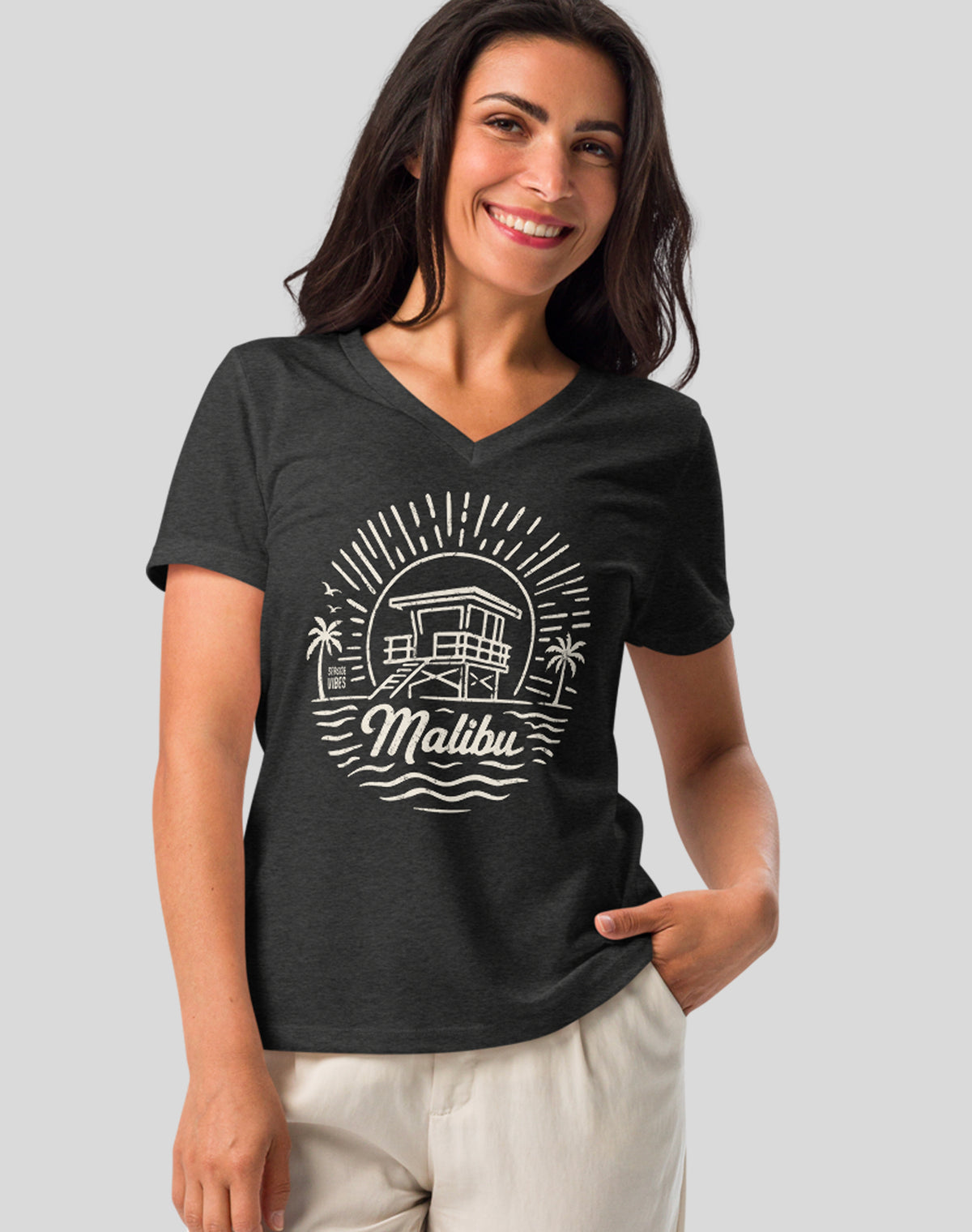 V-Neck: Malibu Sunrise Session Tee | Dark Grey Heather