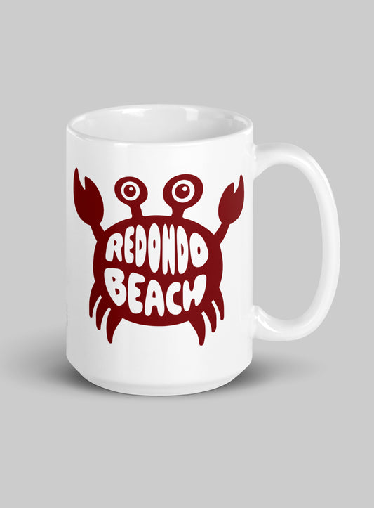 Collectible Redondo Beach Crab White Glossy Ceramic Mug - 15 oz