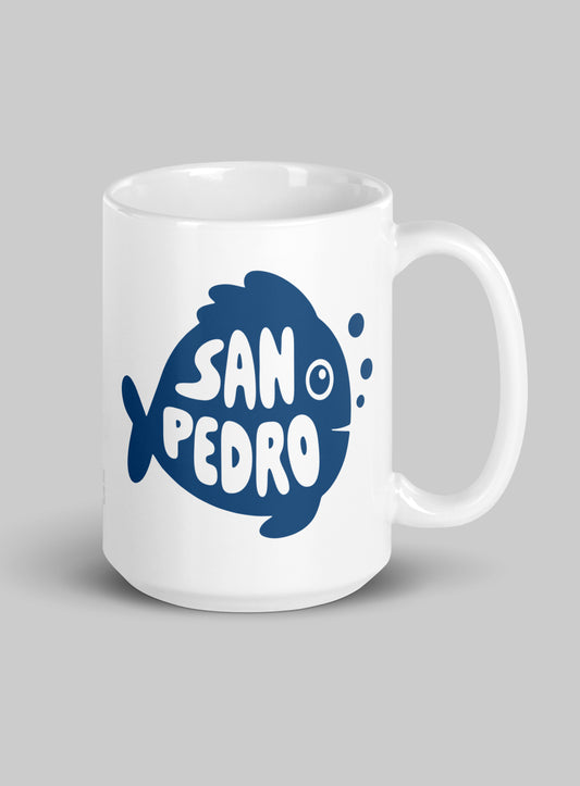 Collectible San Pedro Flounder White Glossy Ceramic Mug - 15 oz