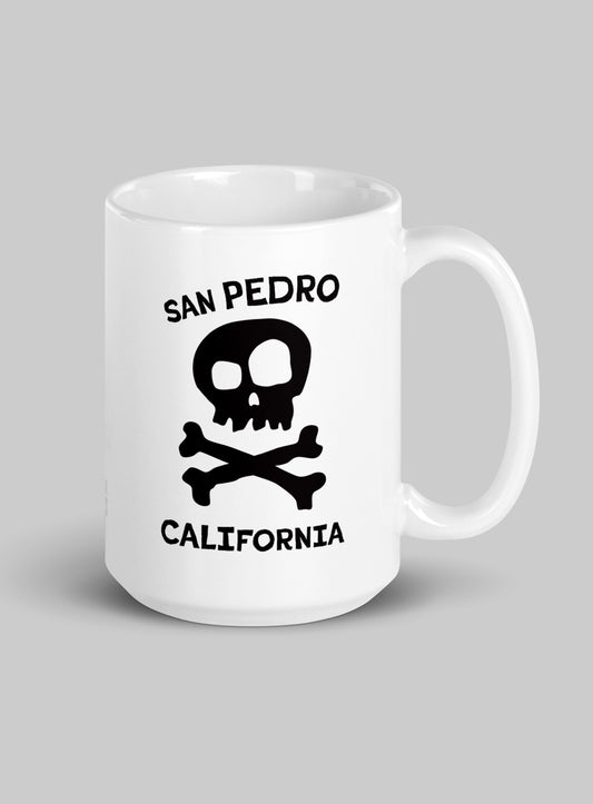 Collectible San Pedro Skull & Bones White Glossy Ceramic Mug - 15 oz