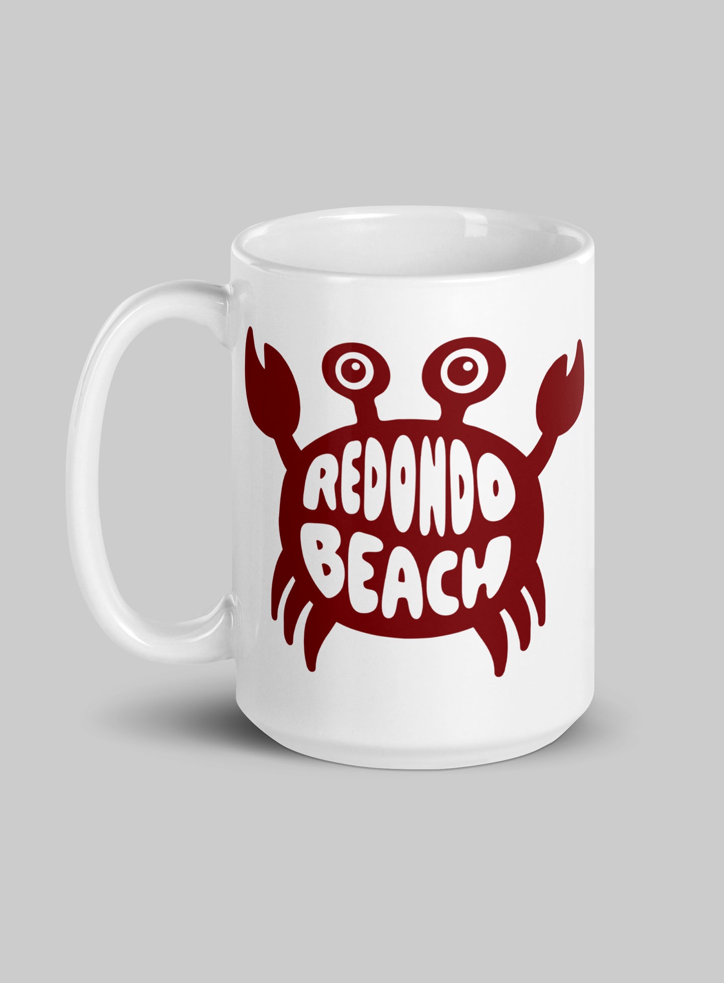 Collectible Redondo Beach Crab White Glossy Ceramic Mug - 15 oz