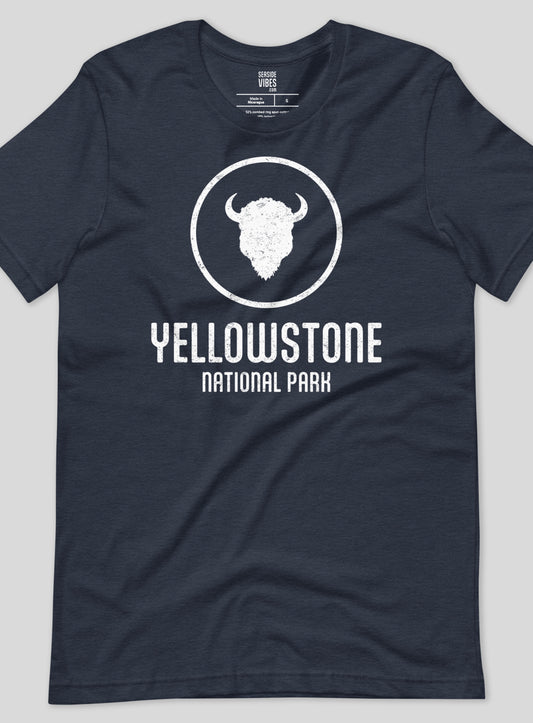 Unisex: Yellowstone National Park Tee - Heather Navy