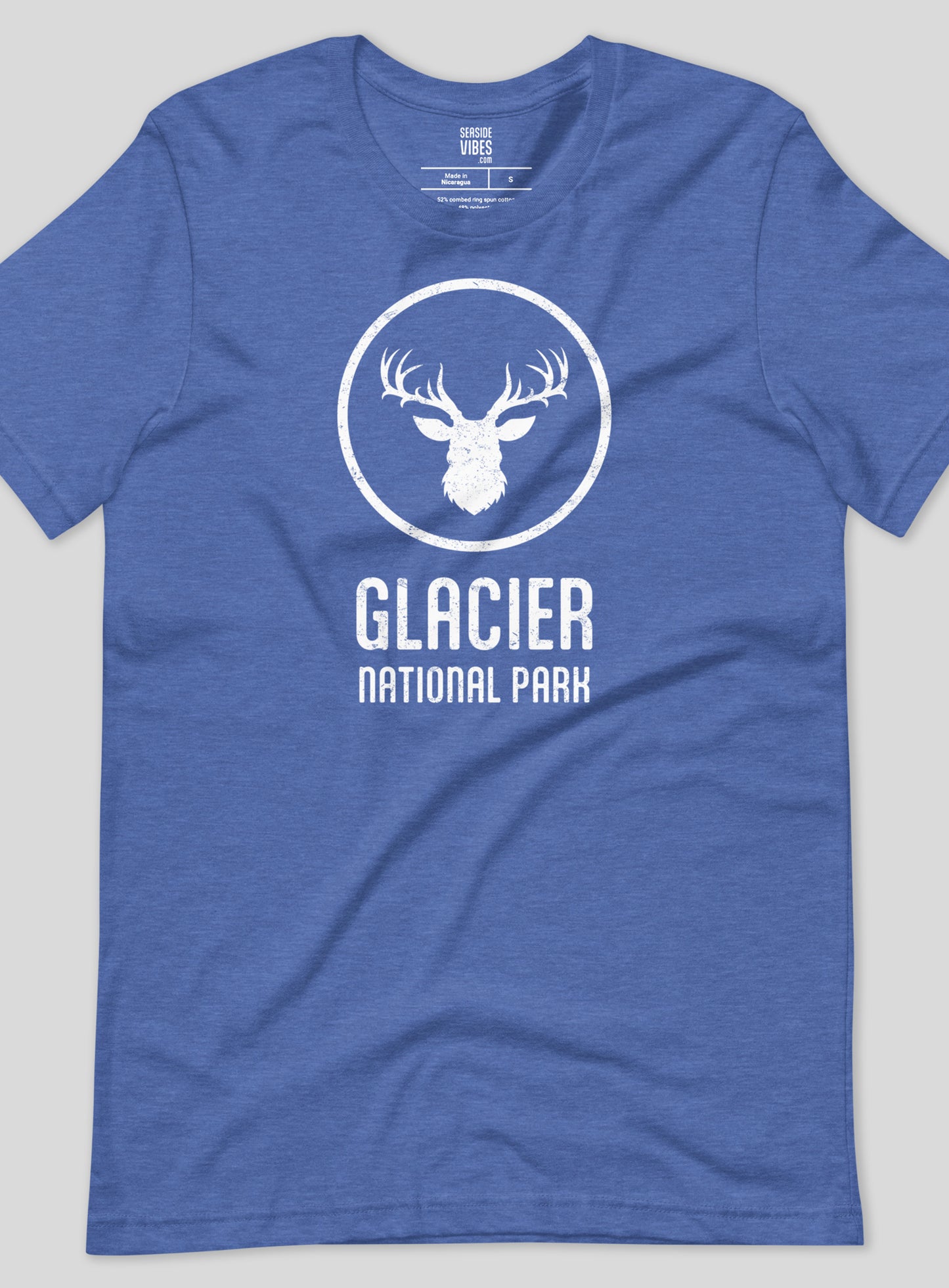 Unisex: Glacier National Park Tee - Heather True Royal