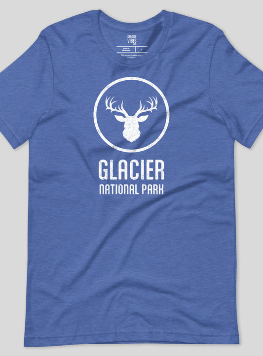 Unisex: Glacier National Park Tee - Heather True Royal