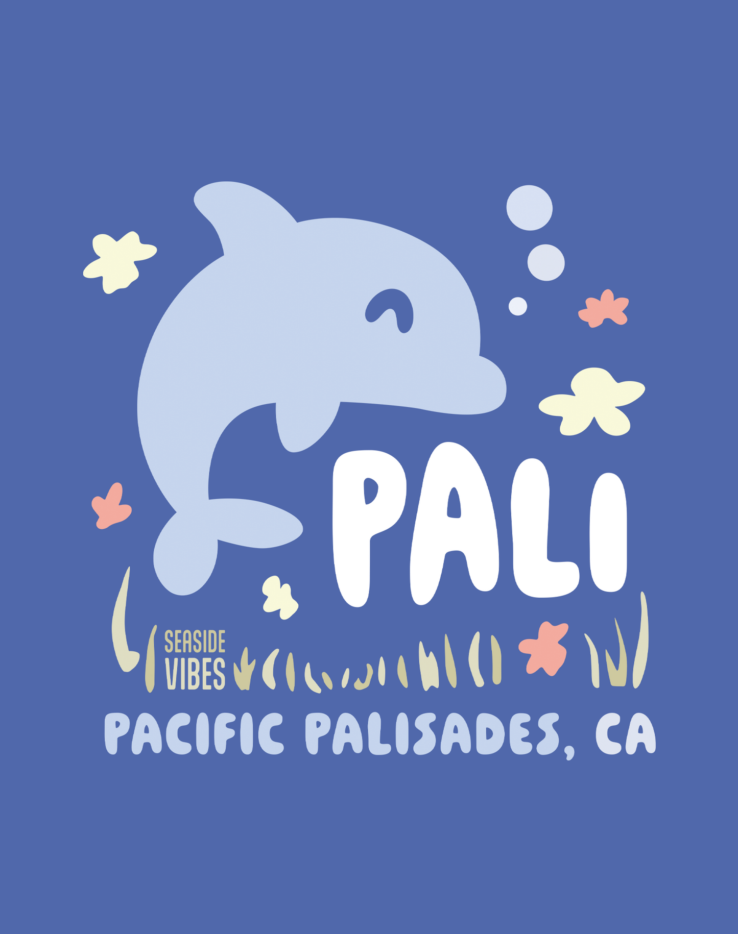Unisex: Pacific Palisades Happy Dolphin Tee - 100% Cotton | Mystic Blue