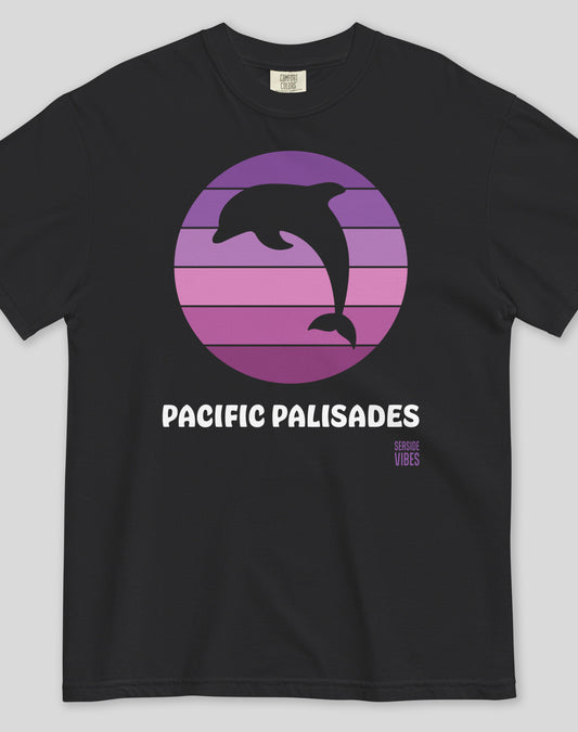 Unisex: Pacific Palisades Dolphin Sunset Tee - 100% Cotton | Black