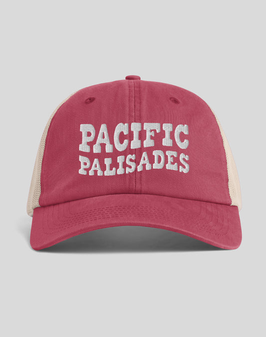 Pacific Palisades Vibes Sunwashed Trucker Hat | Crimson/Tan