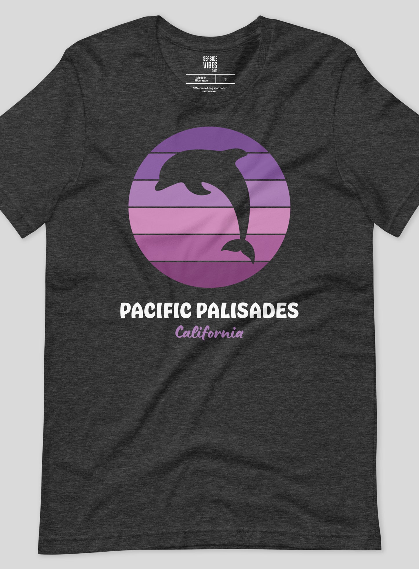Unisex: Pacific Palisades Dolphin Sunset Tee - Dark Grey Heather
