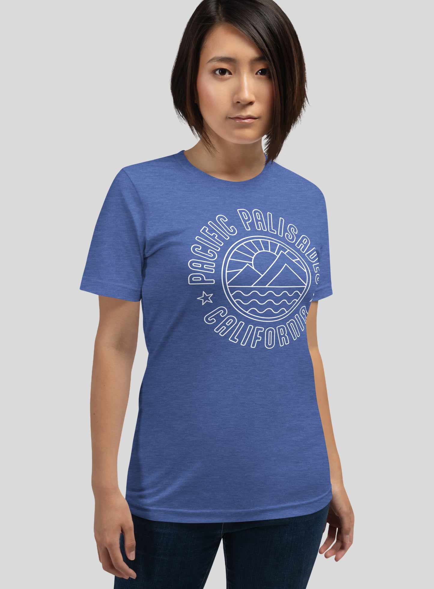 Unisex: Pacific Palisades Sunrise Tee - Heather True Royal