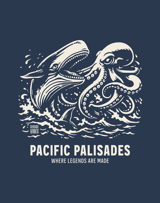 Pacific Palisades Octopus vs Whale Legends Tee - Cotton Blend | Midnight Navy