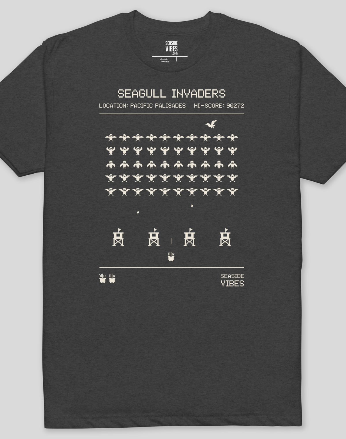Pacific Palisades Seagull Invaders Tee - Cotton Blend | Charcoal