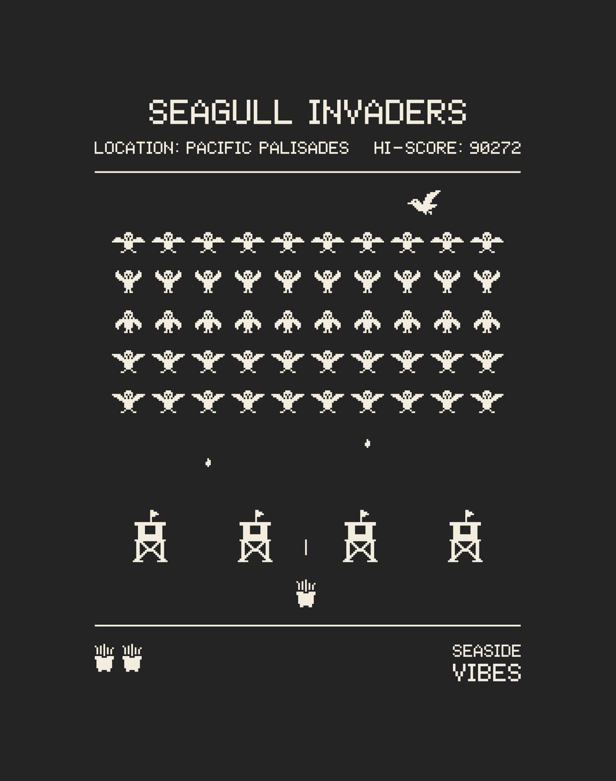 Pacific Palisades Seagull Invaders Tee - Cotton Blend | Charcoal