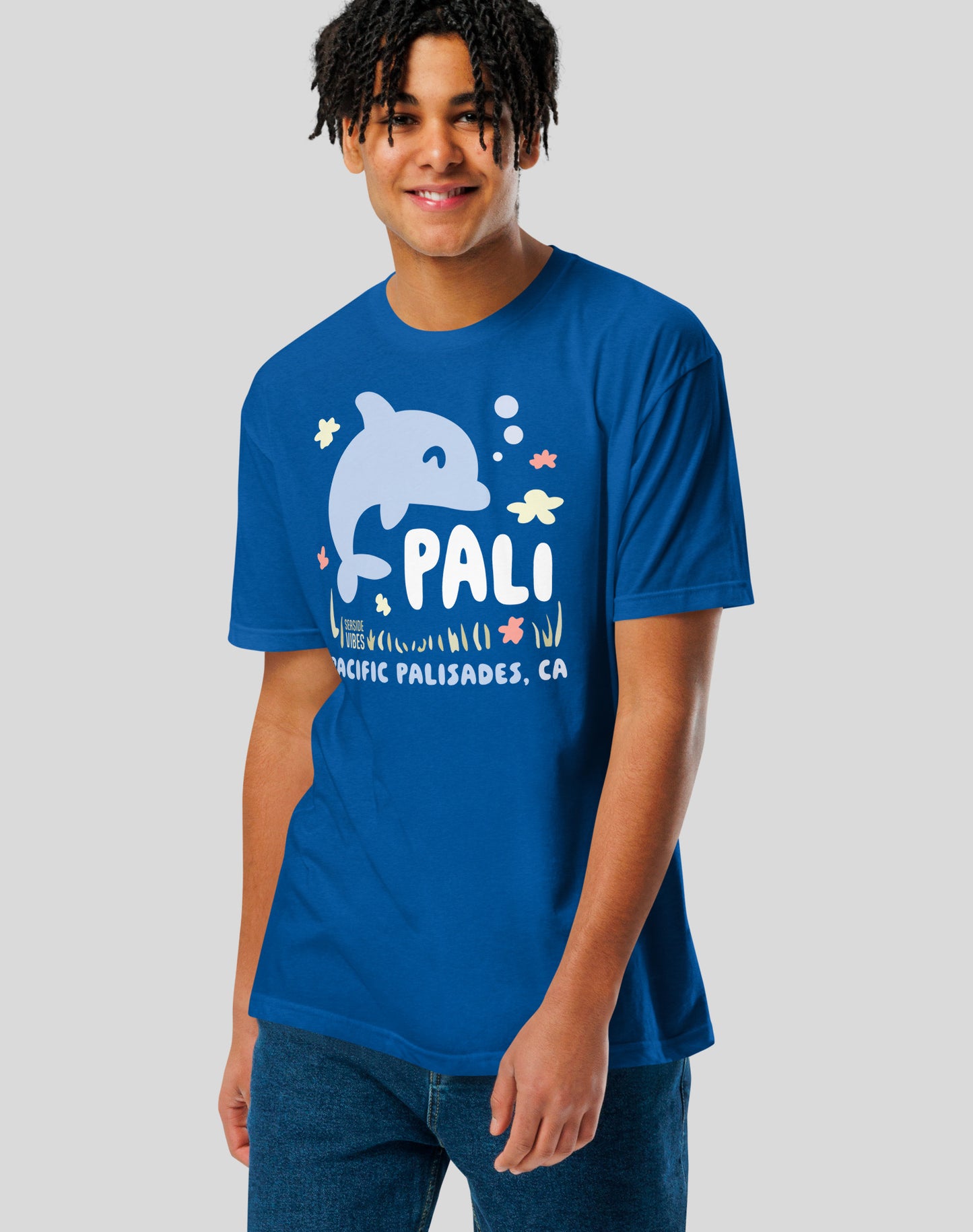 Pacific Palisades Happy Dolphin Tee - Cotton Blend | Royal