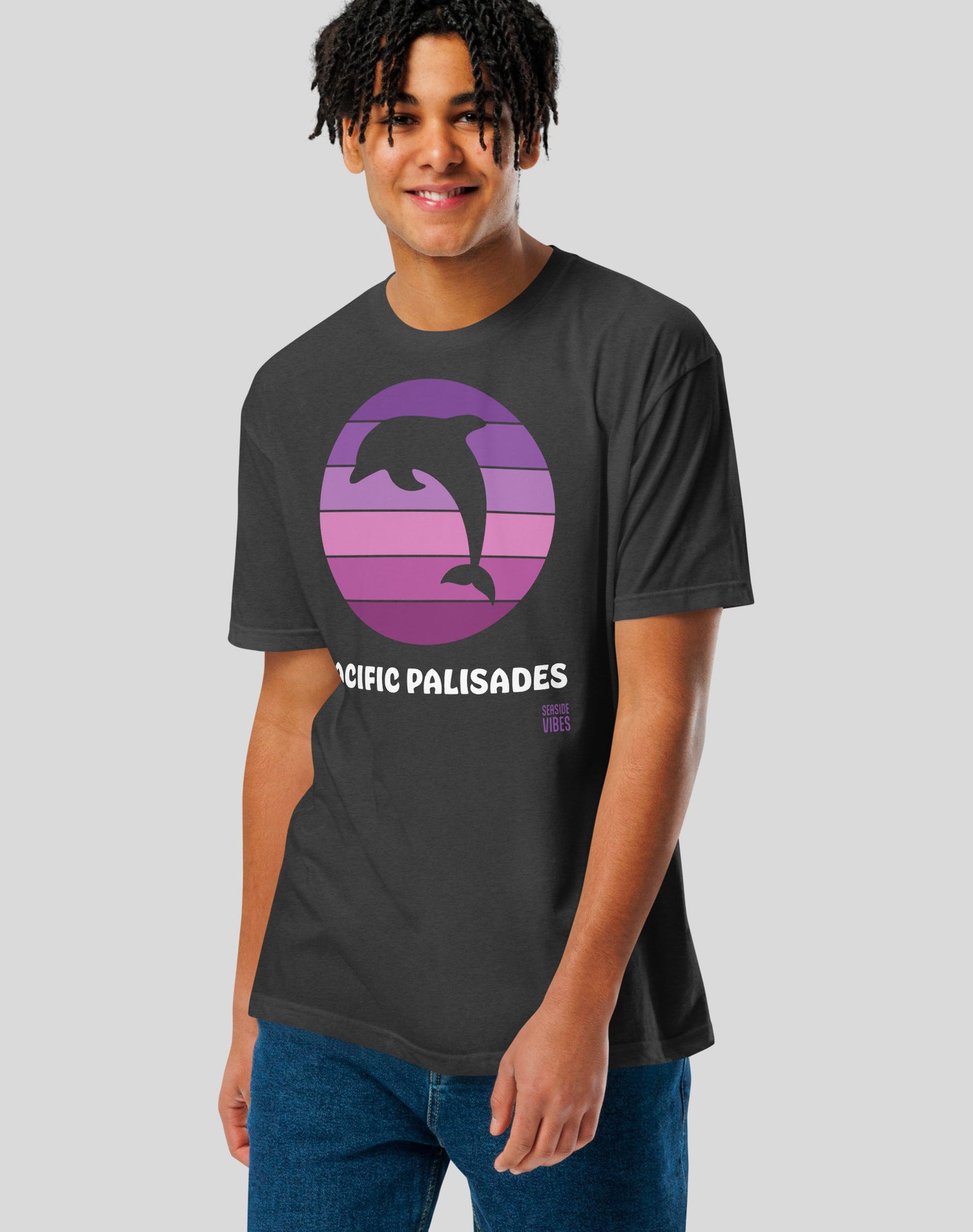 Pacific Palisades Dolphin Sunset Tee - Cotton Blend | Charcoal