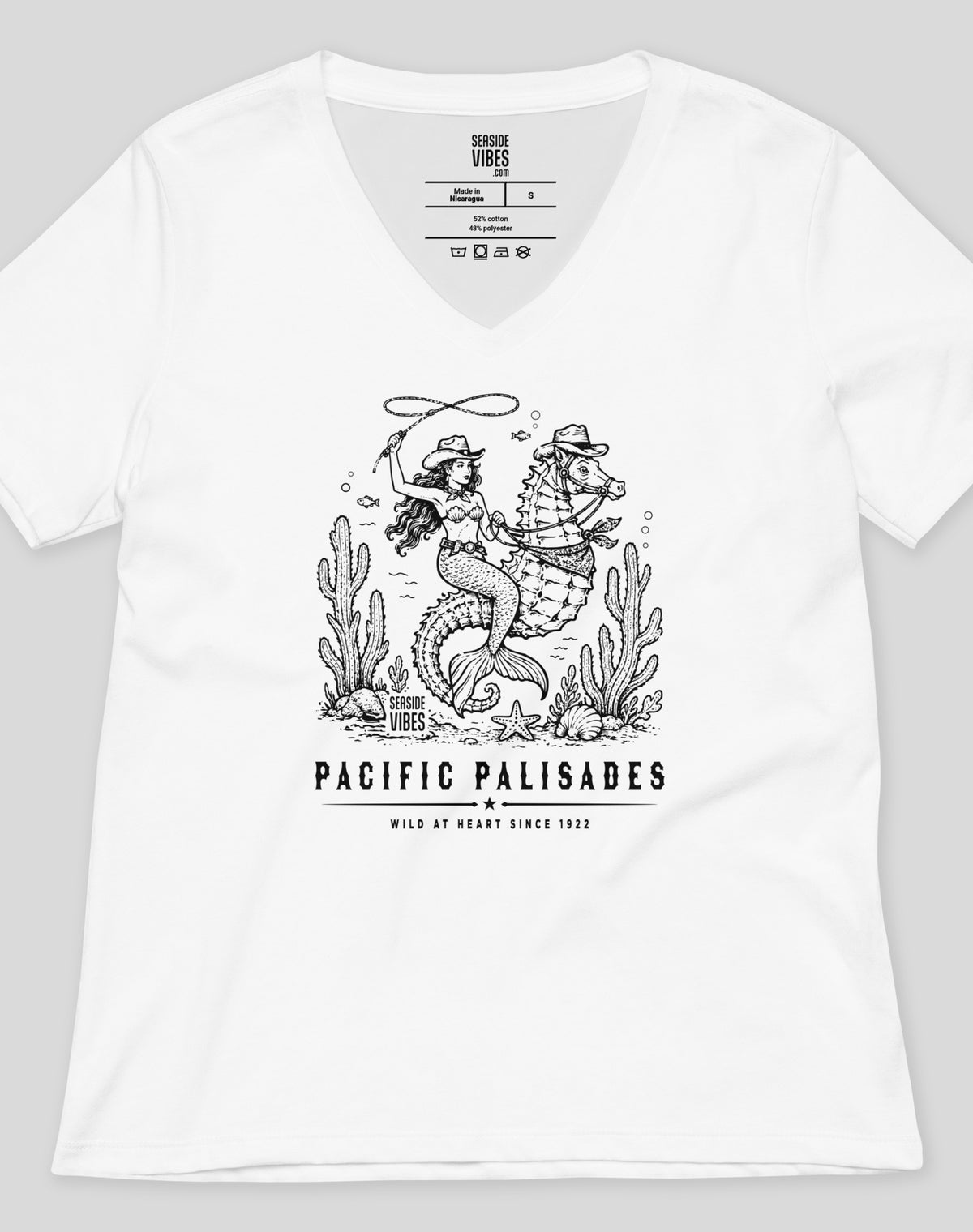 V-Neck: Pacific Palisades Wild at Heart Since 1922 Tee - White