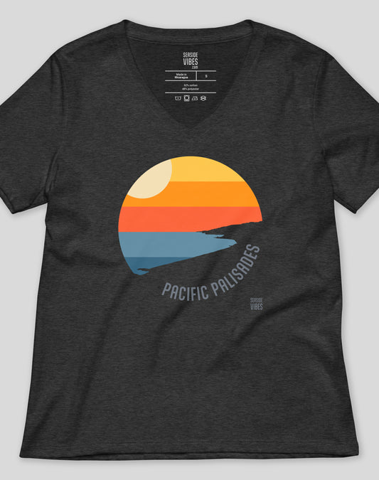 V-Neck: Pacific Palisades Sunset Tee - Dark Grey Heather