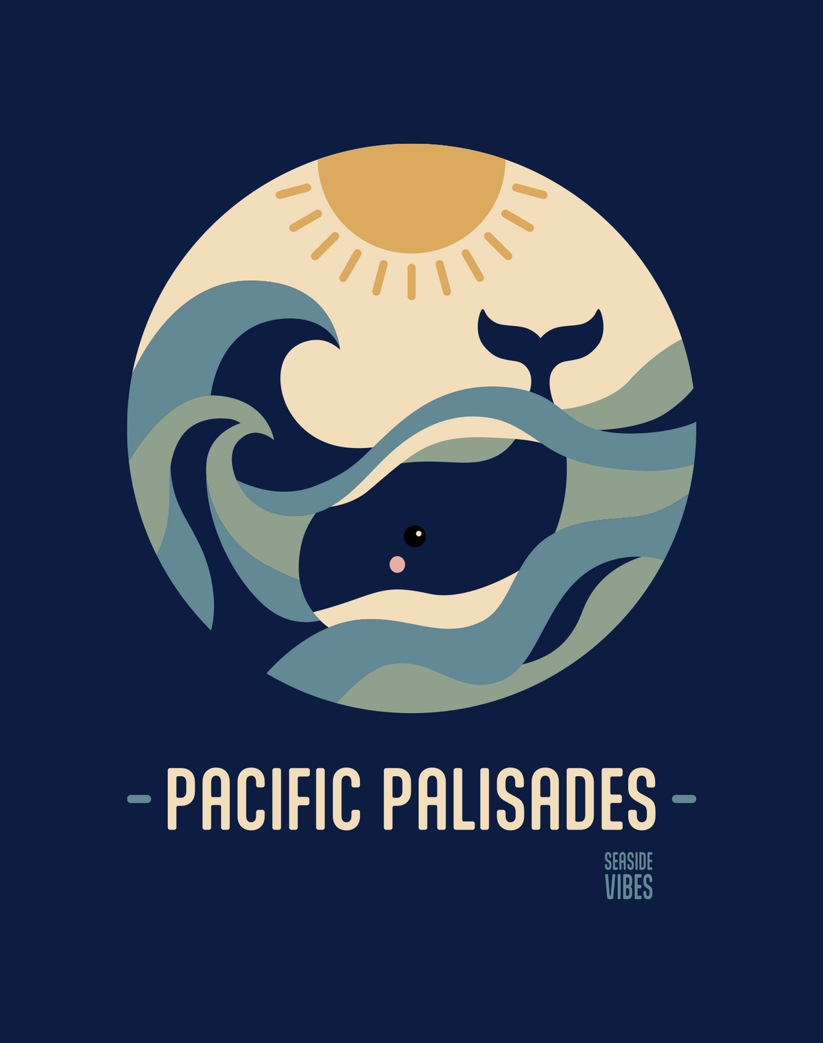 V-Neck: Pacific Palisades Whale Sunset Tee - Heather Navy