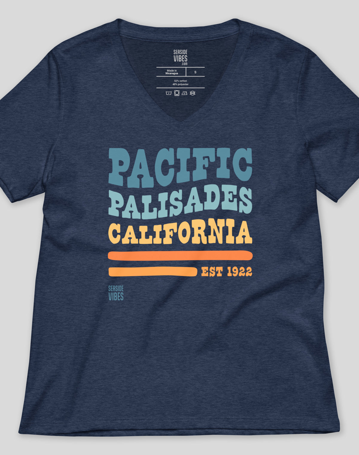 V-Neck: Pacific Palisades Waves Tee - Heather Navy