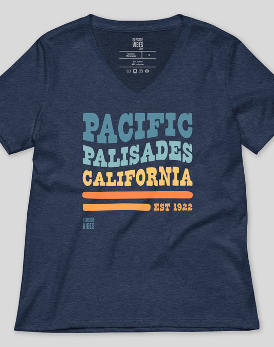 V-Neck: Pacific Palisades Waves Tee - Heather Navy