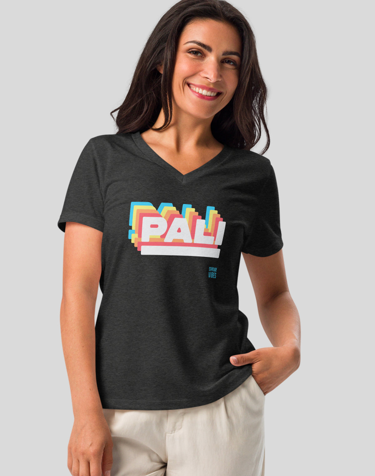 V-Neck: Retro Pali Tee - Dark Grey Heather
