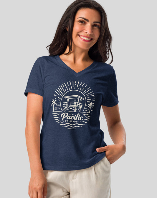 V-Neck: Pacific Palisades Sunrise Session Tee - Heather Navy