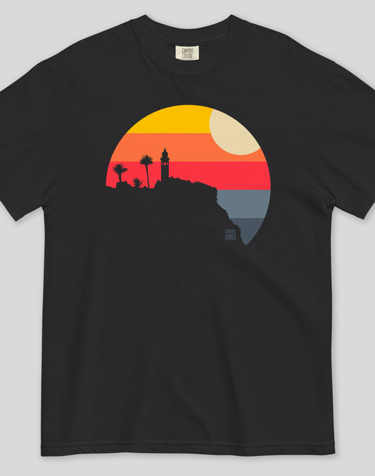 Unisex: Point Vicente Lighthouse Sunset Tee - 100% Cotton | Black