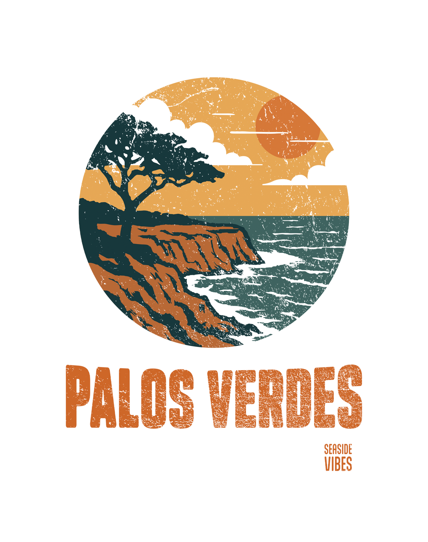 Palos Verdes Vintage Cliffs Tee - Premium 100% Cotton | White