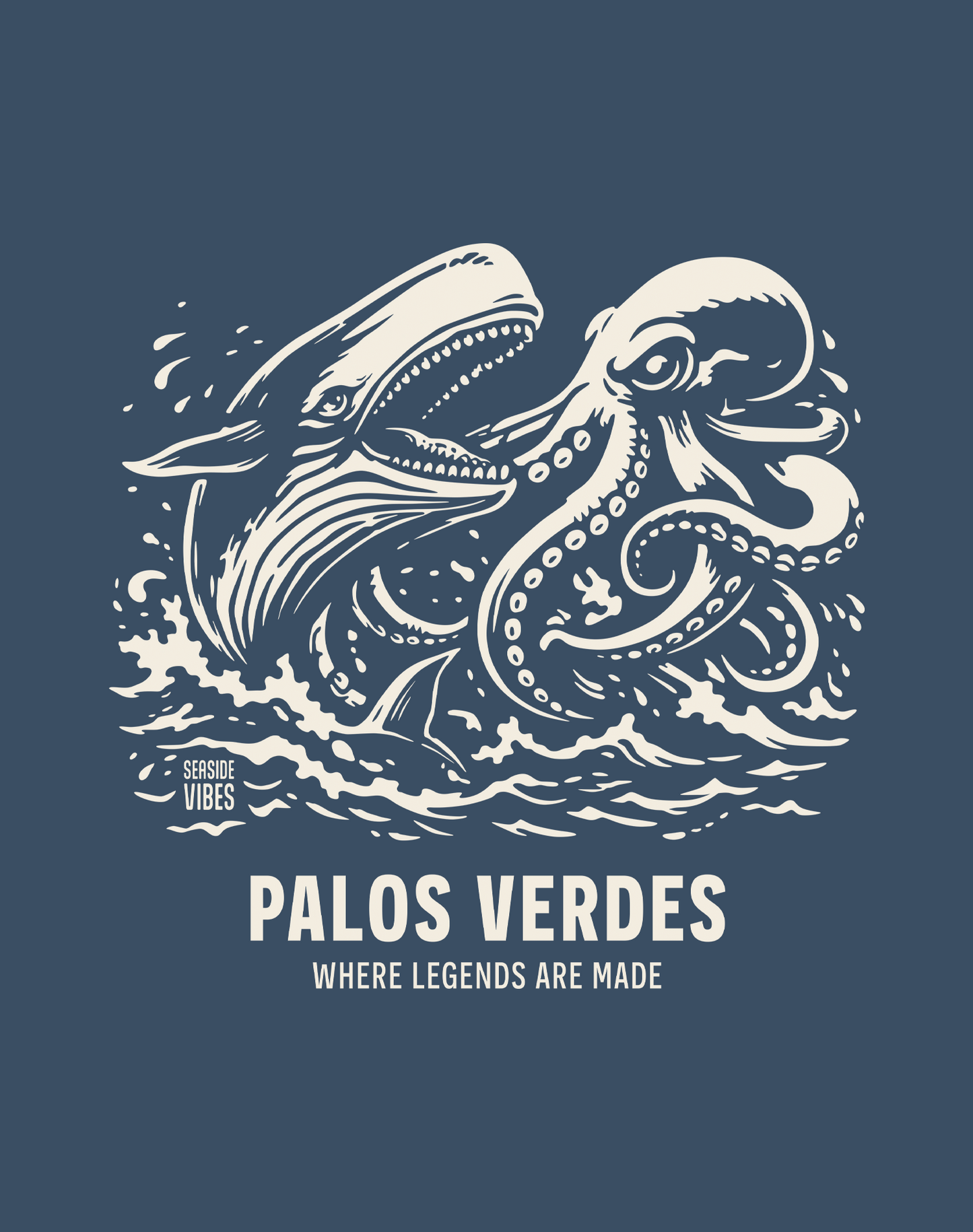 Palos Verdes Octopus vs Whale Legends Tee - Premium 100% Cotton | Midnight