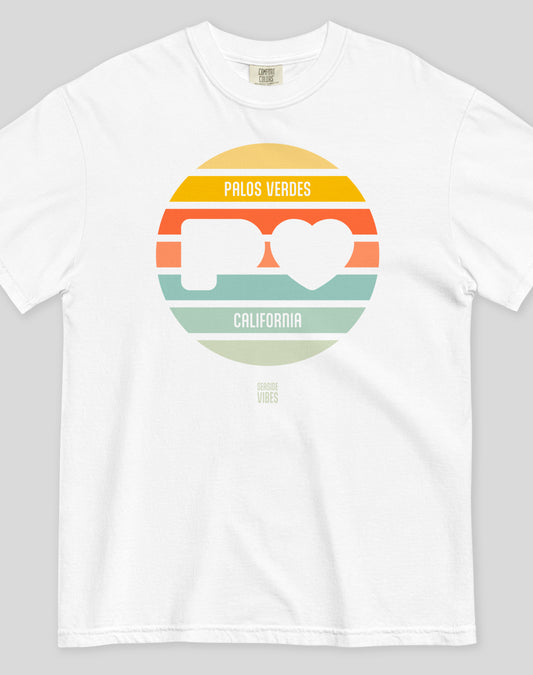 Unisex: Palos Verdes Sunset Heart Logo Tee - 100% Cotton | White