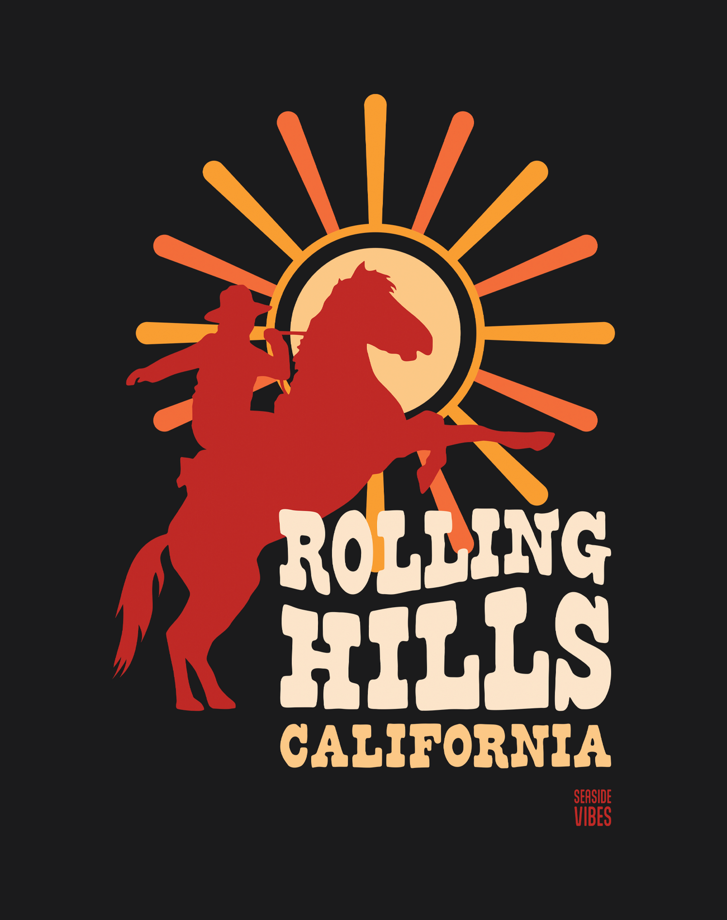 Rolling Hills California Sunset Rodeo Tee - Premium 100% Cotton | Black