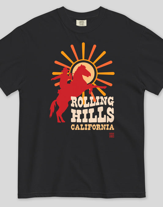Unisex: Rolling Hills Sunset Rodeo Tee - 100% Cotton | Black