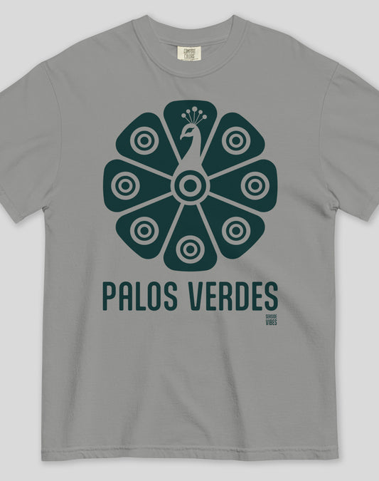Unisex: Palos Verdes Tribal Peacock Tee - 100% Cotton | Grey