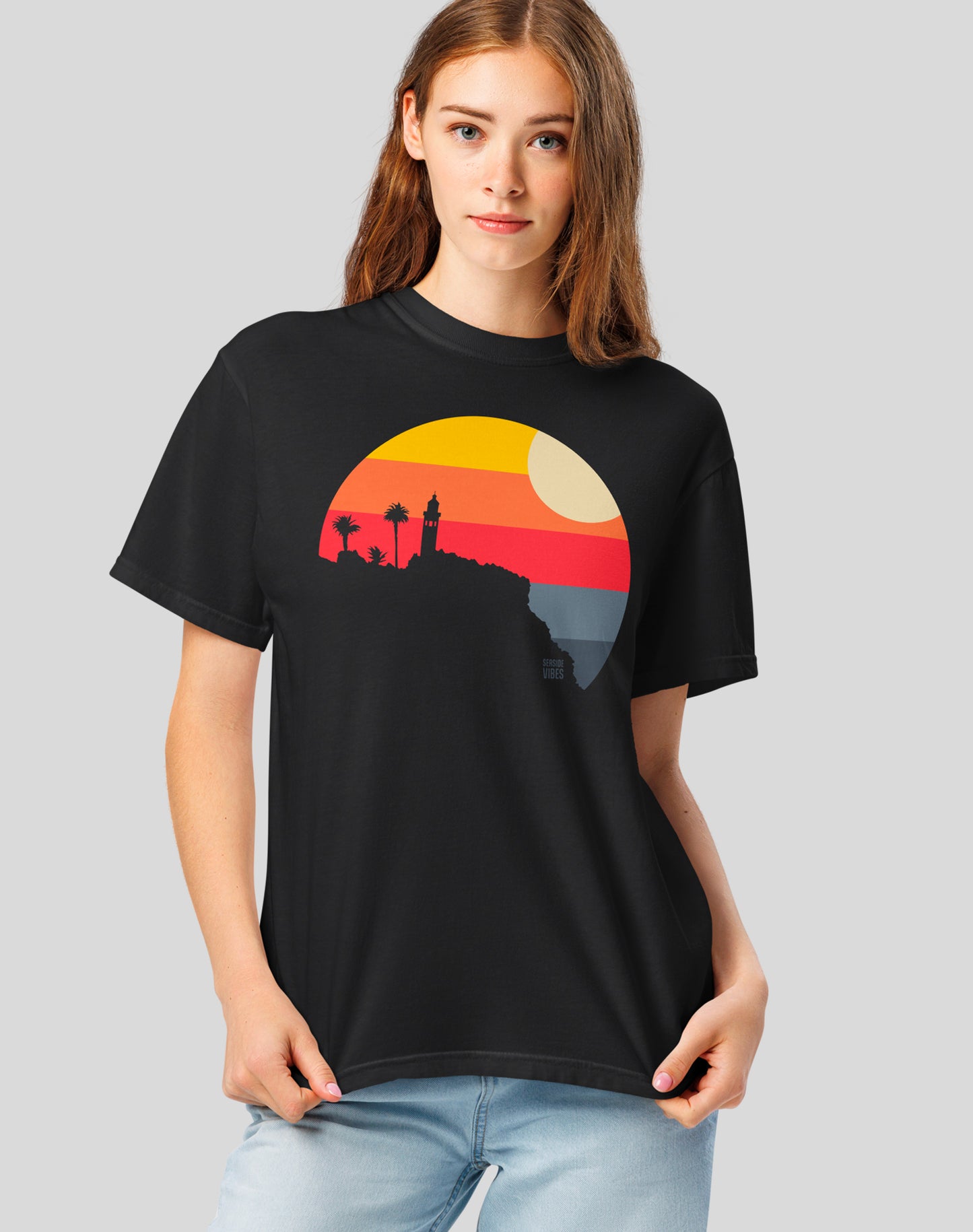 Point Vicente Lighthouse Sunset Tee | Premium 100% Cotton | Black