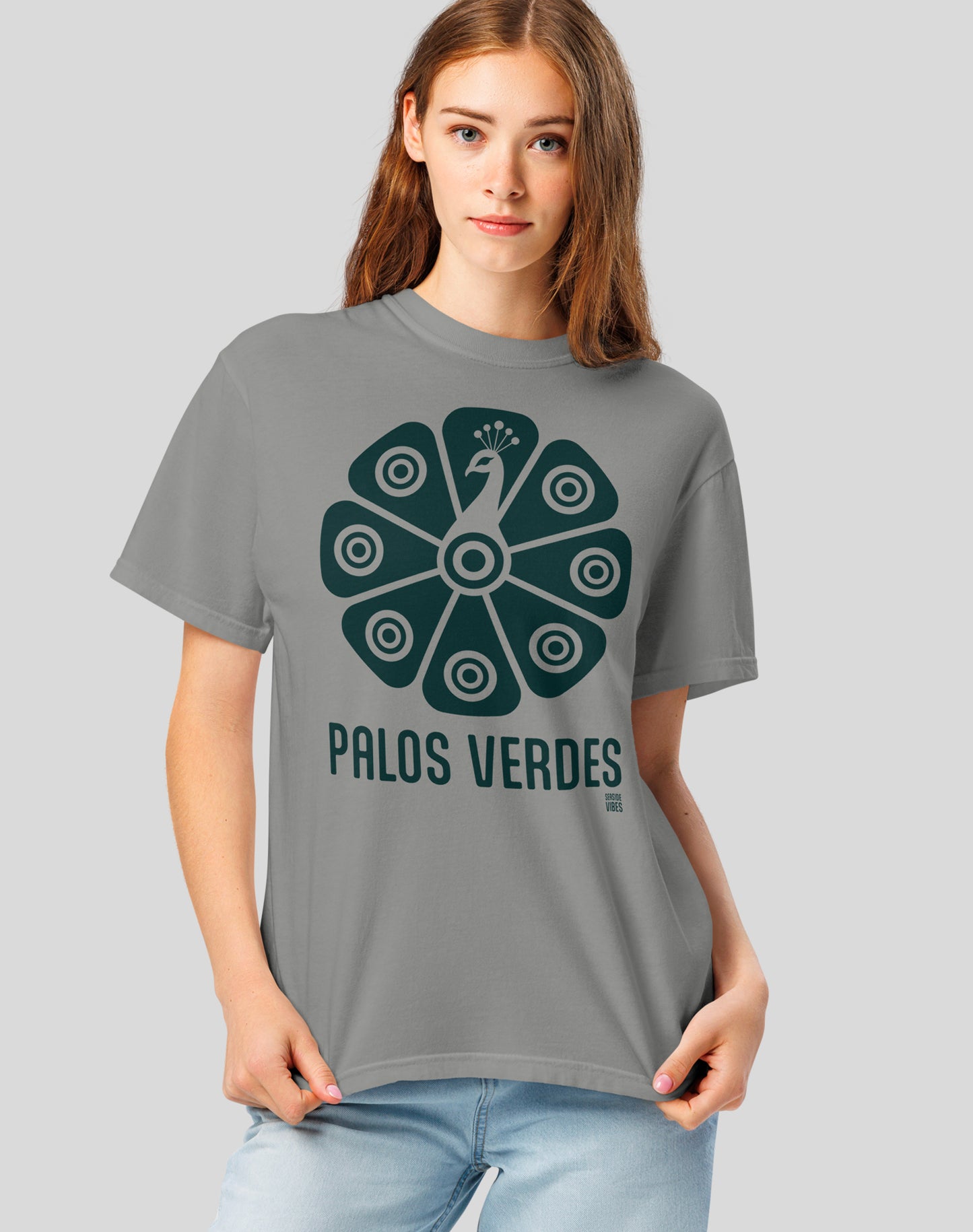 Palos Verdes Tribal Peacock Tee - Premium 100% Cotton | Grey