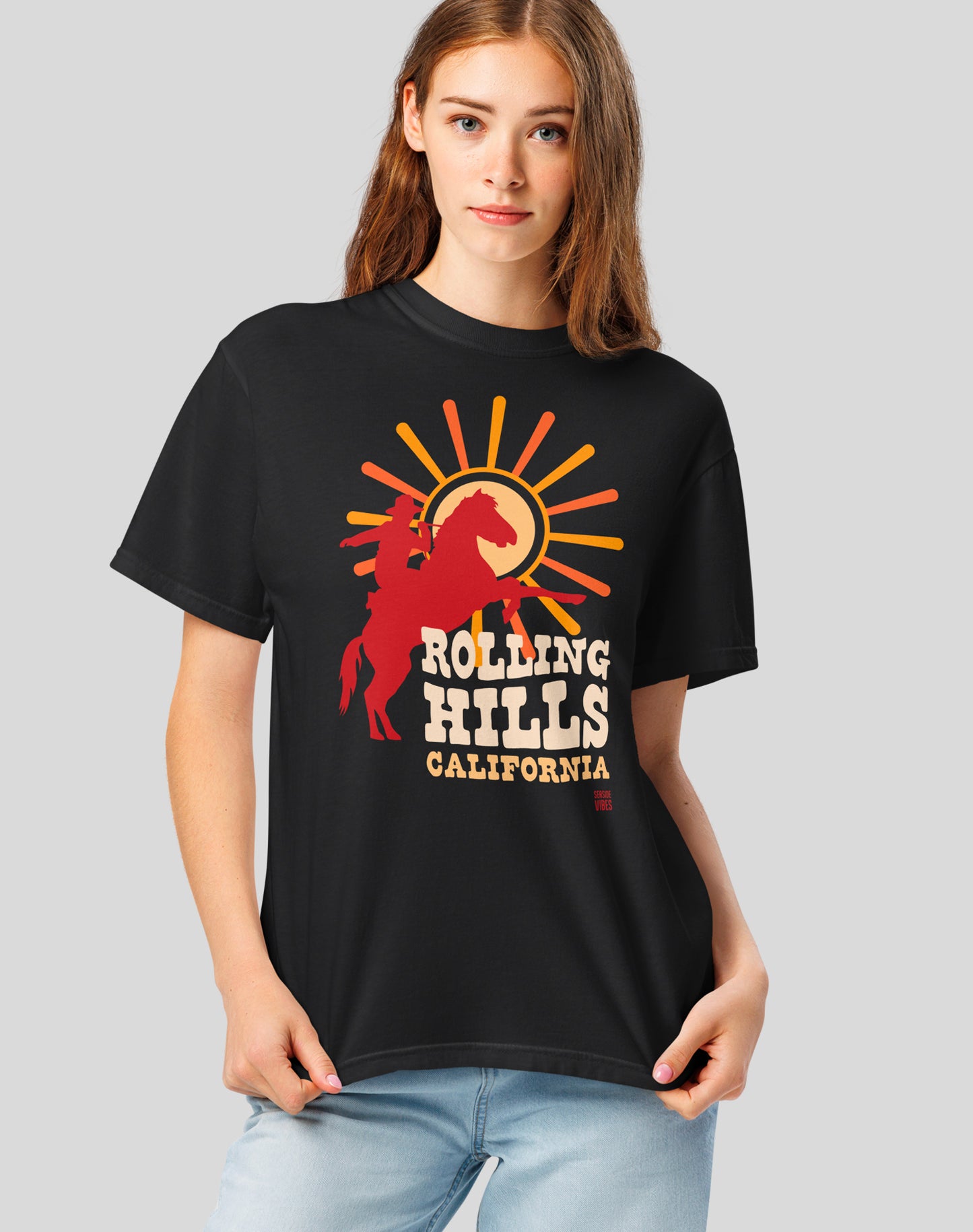 Rolling Hills California Sunset Rodeo Tee - Premium 100% Cotton | Black