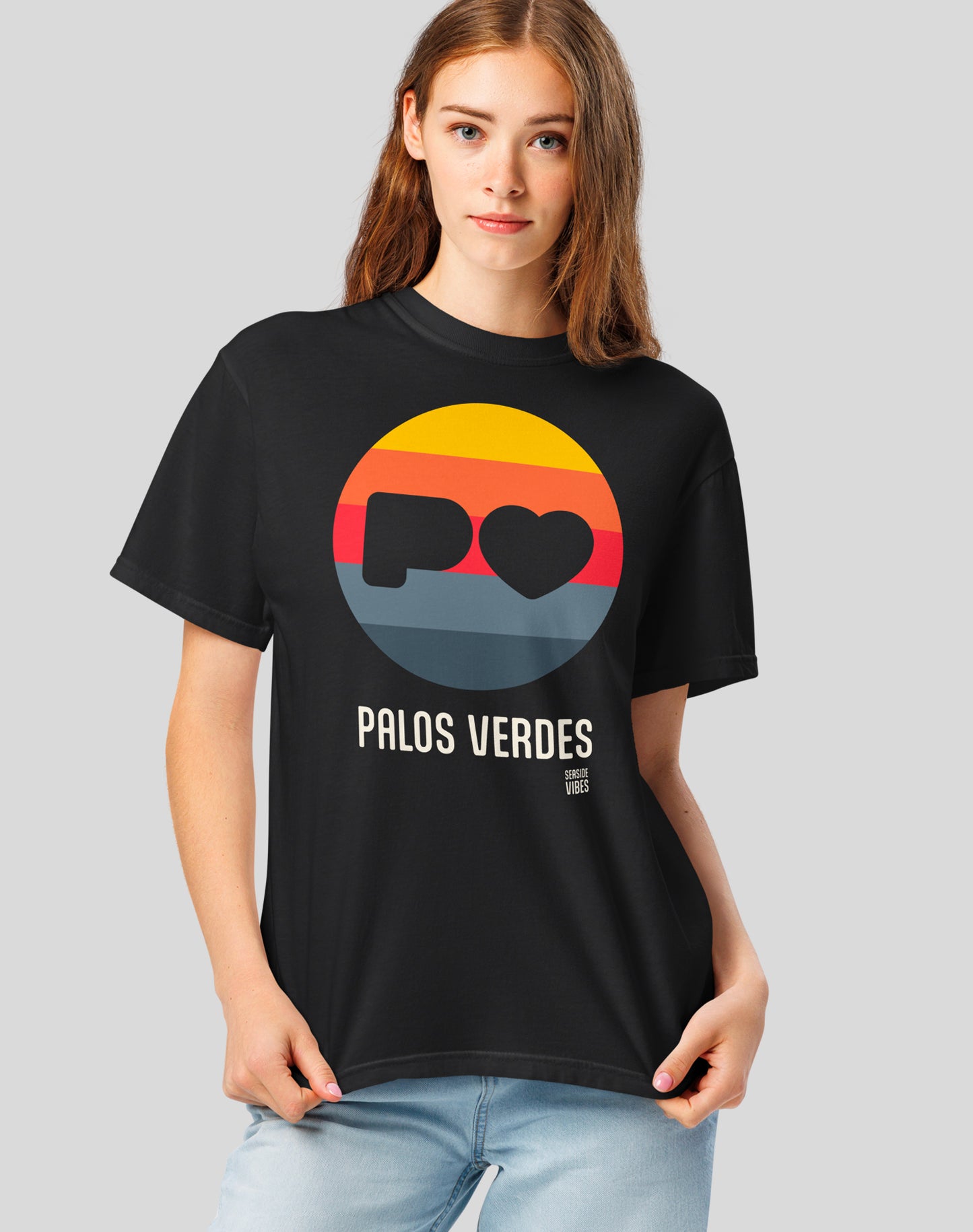 Palos Verdes Sunset Heart Logo Tee - Premium 100% Cotton | Black