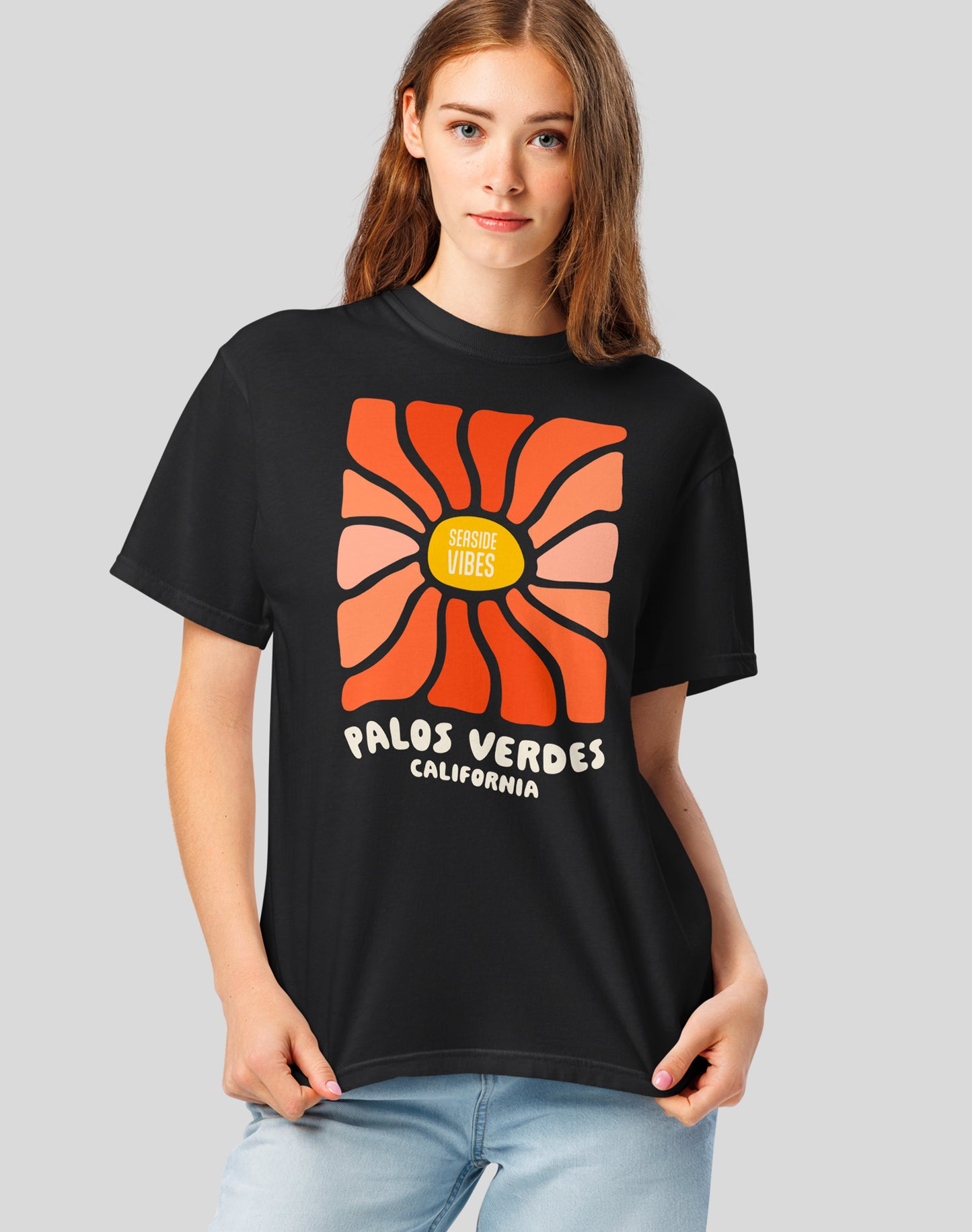 Palos Verdes Wavy Sun Tee - Premium 100% Cotton | Black