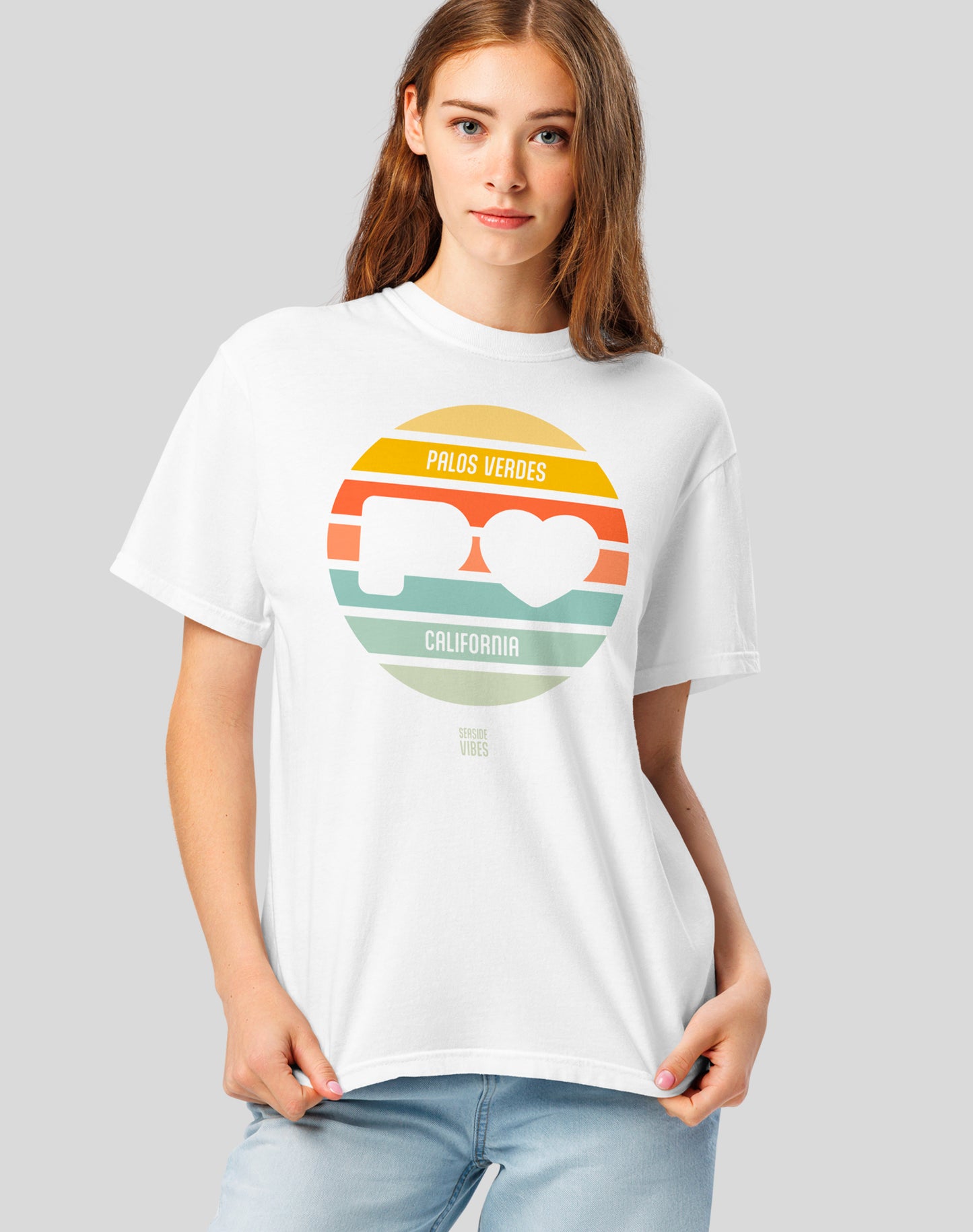 Palos Verdes Sunset Heart Logo Tee - Premium 100% Cotton | White