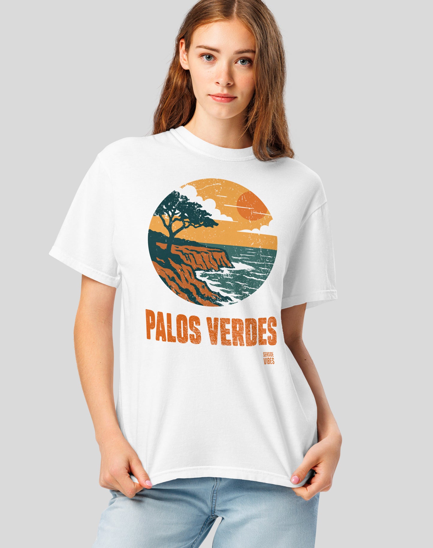 Palos Verdes Vintage Cliffs Tee - Premium 100% Cotton | White