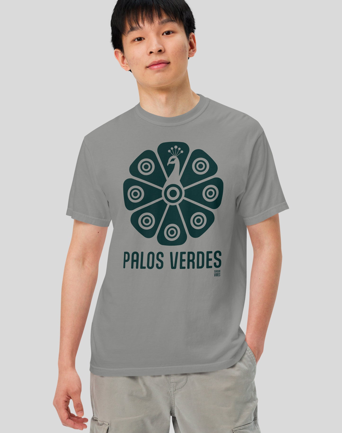 Palos Verdes Tribal Peacock Tee - Premium 100% Cotton | Grey