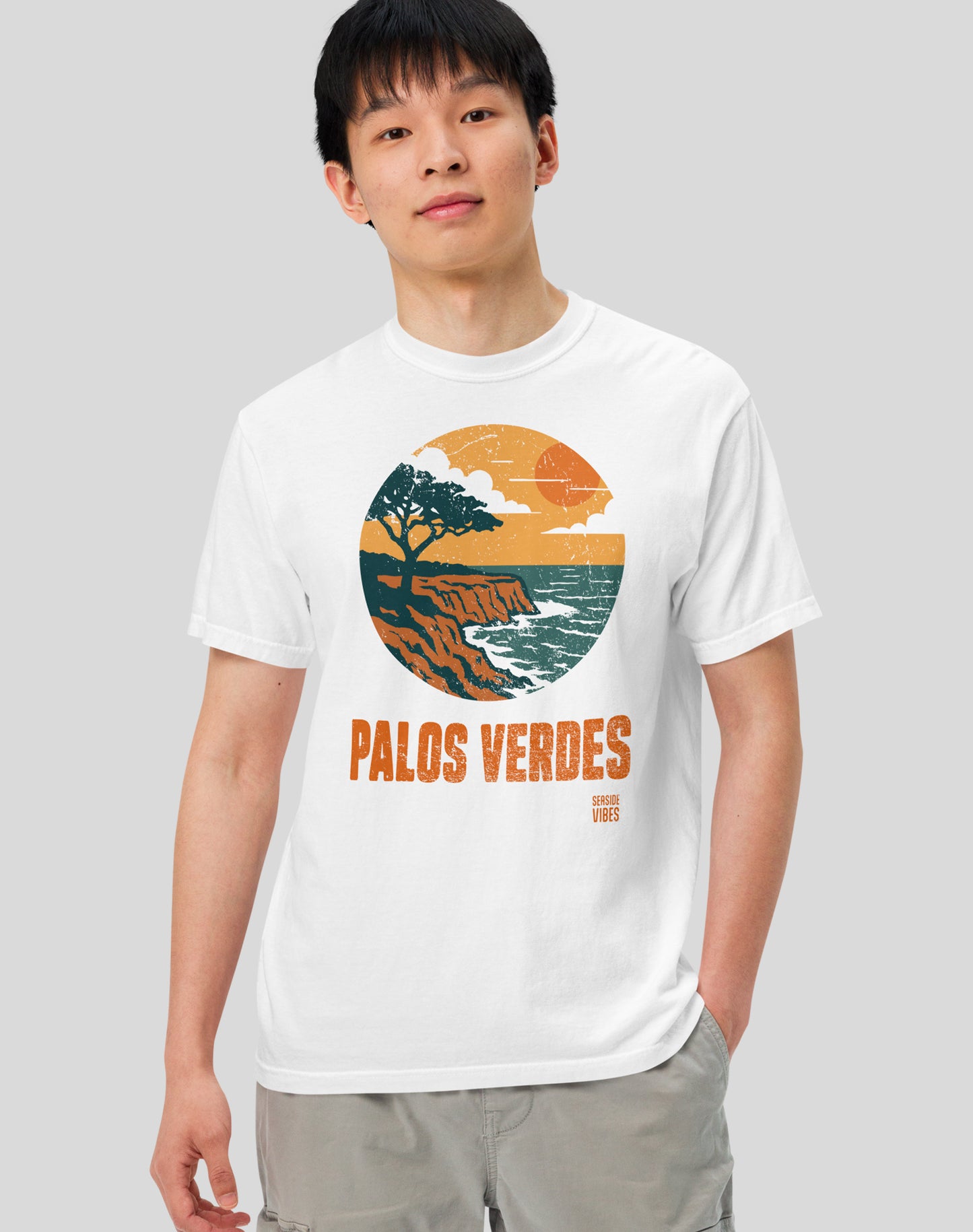 Palos Verdes Vintage Cliffs Tee - Premium 100% Cotton | White
