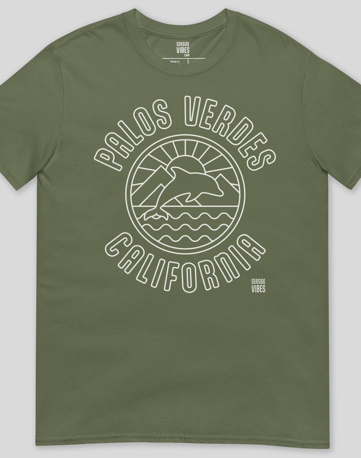 Palos Verdes Dolphin Sunrise Tee - Unisex | Military Green