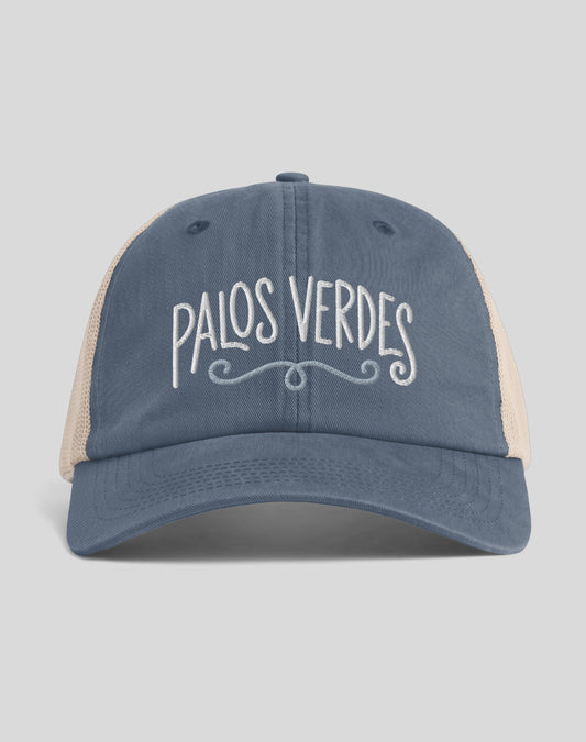 Palos Verdes Swirl Sunwashed Trucker Hat | Denim/Tan
