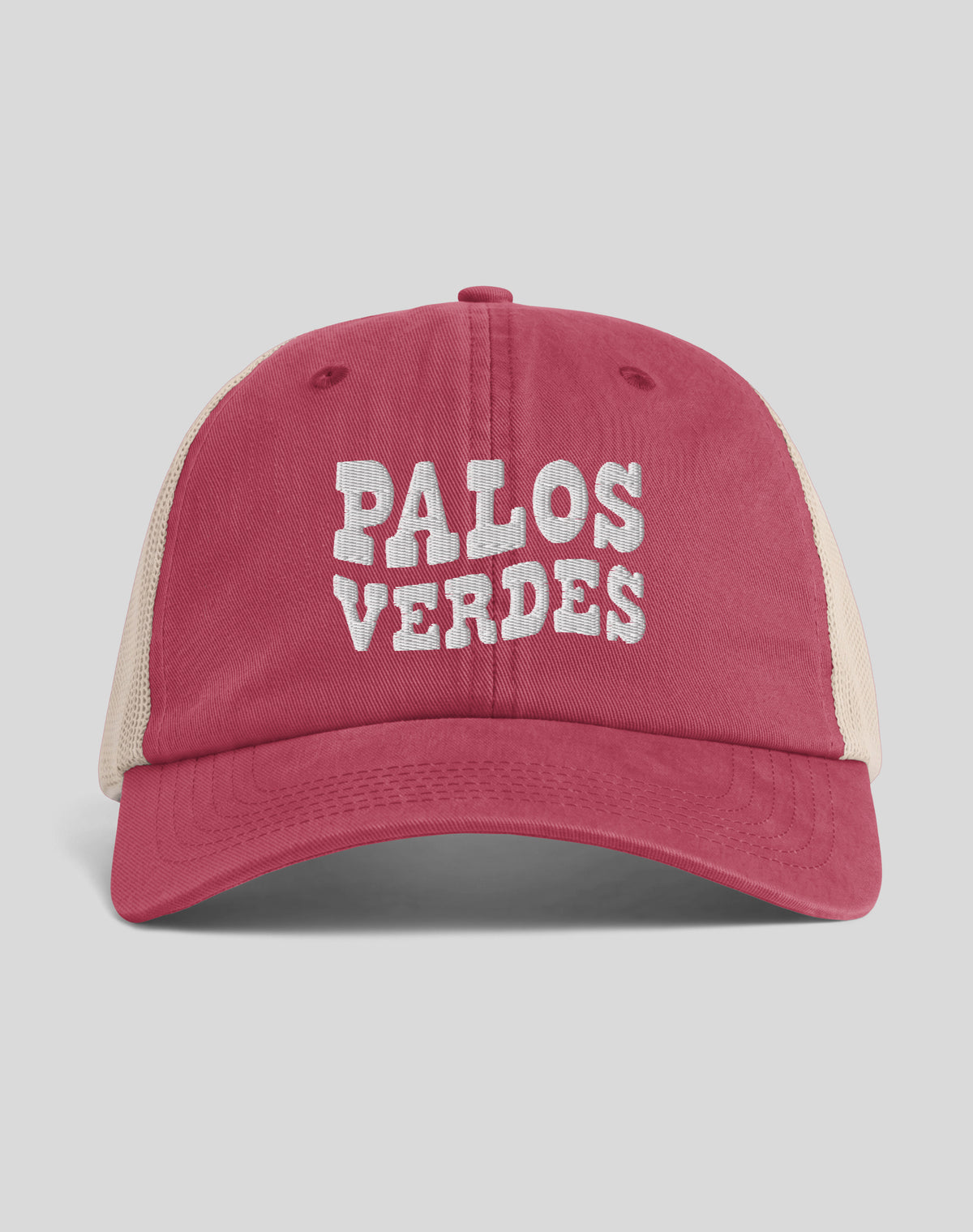 Palos Verdes Vibes Sunwashed Trucker Hat | Crimson/Tan