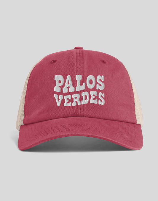 Palos Verdes Vibes Sunwashed Trucker Hat | Crimson/Tan