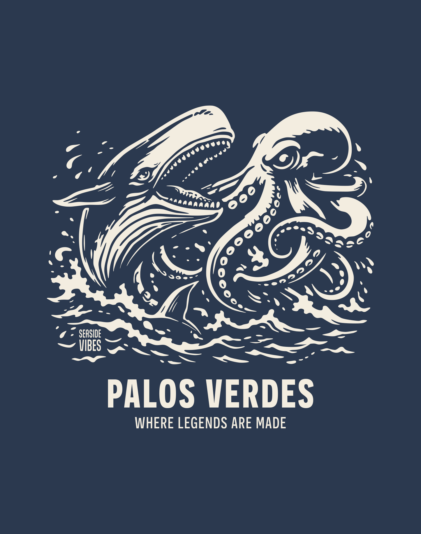 Palos Verdes Octopus vs Whale Legends Tee - Cotton Blend | Midnight Navy